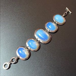 Vintage Silver Oval Opal Cabochon Toggle Bracelet